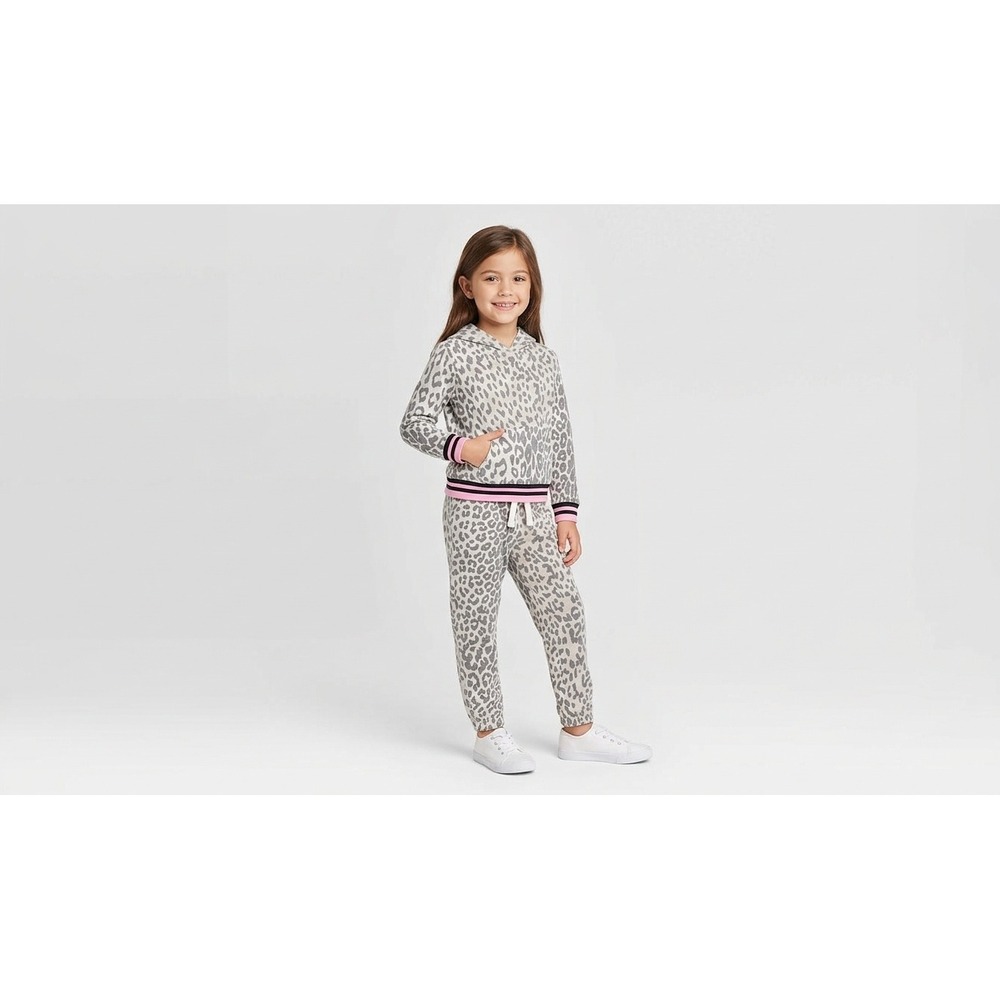 Katiejnyc Couture Jogger Set Kids 6X Gray Leopard Print Excellent Hoodie Pants